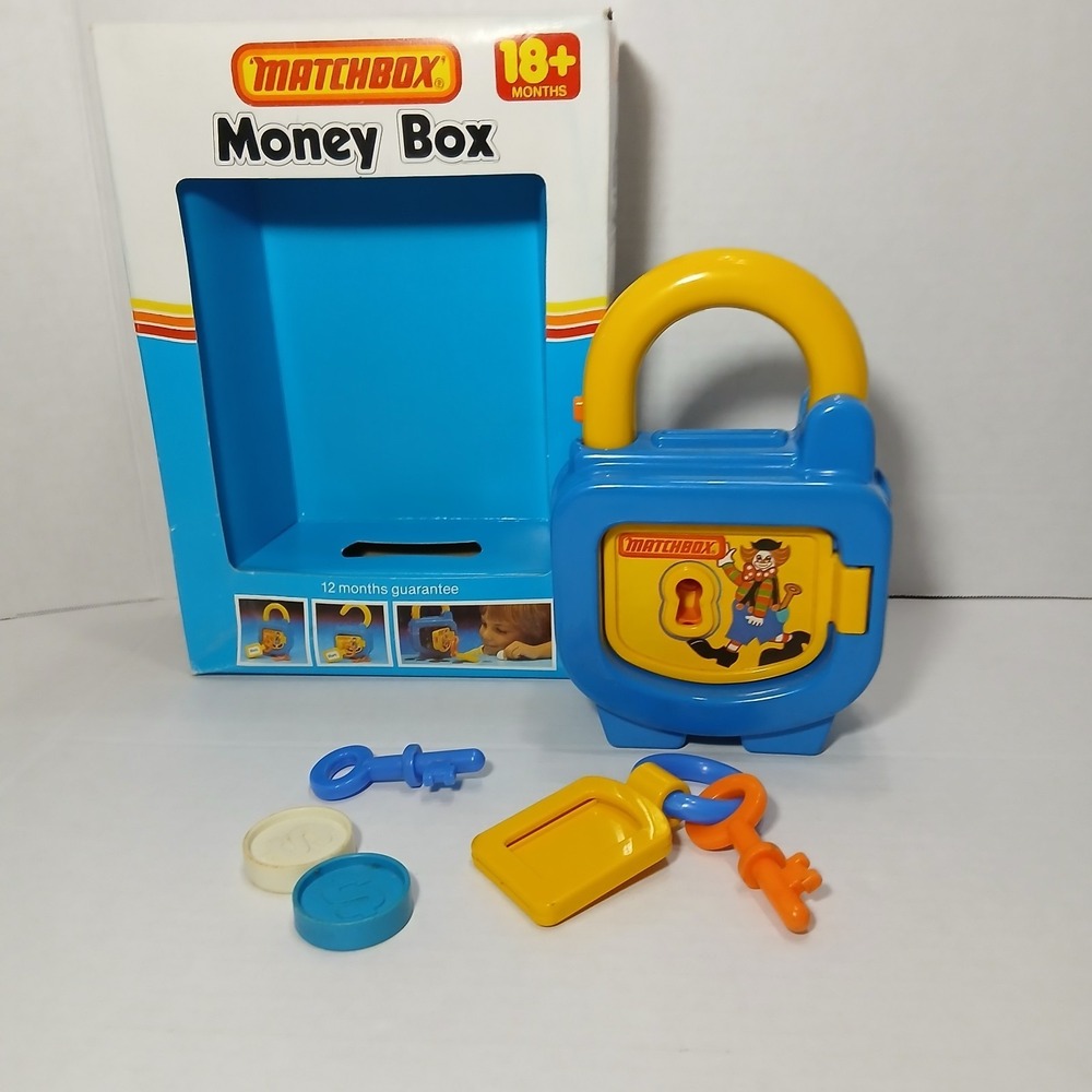 Rare Vintage 1979 Lesney Matchbox Live n Learn Money Box Padlock Toy 2 Keys Coin